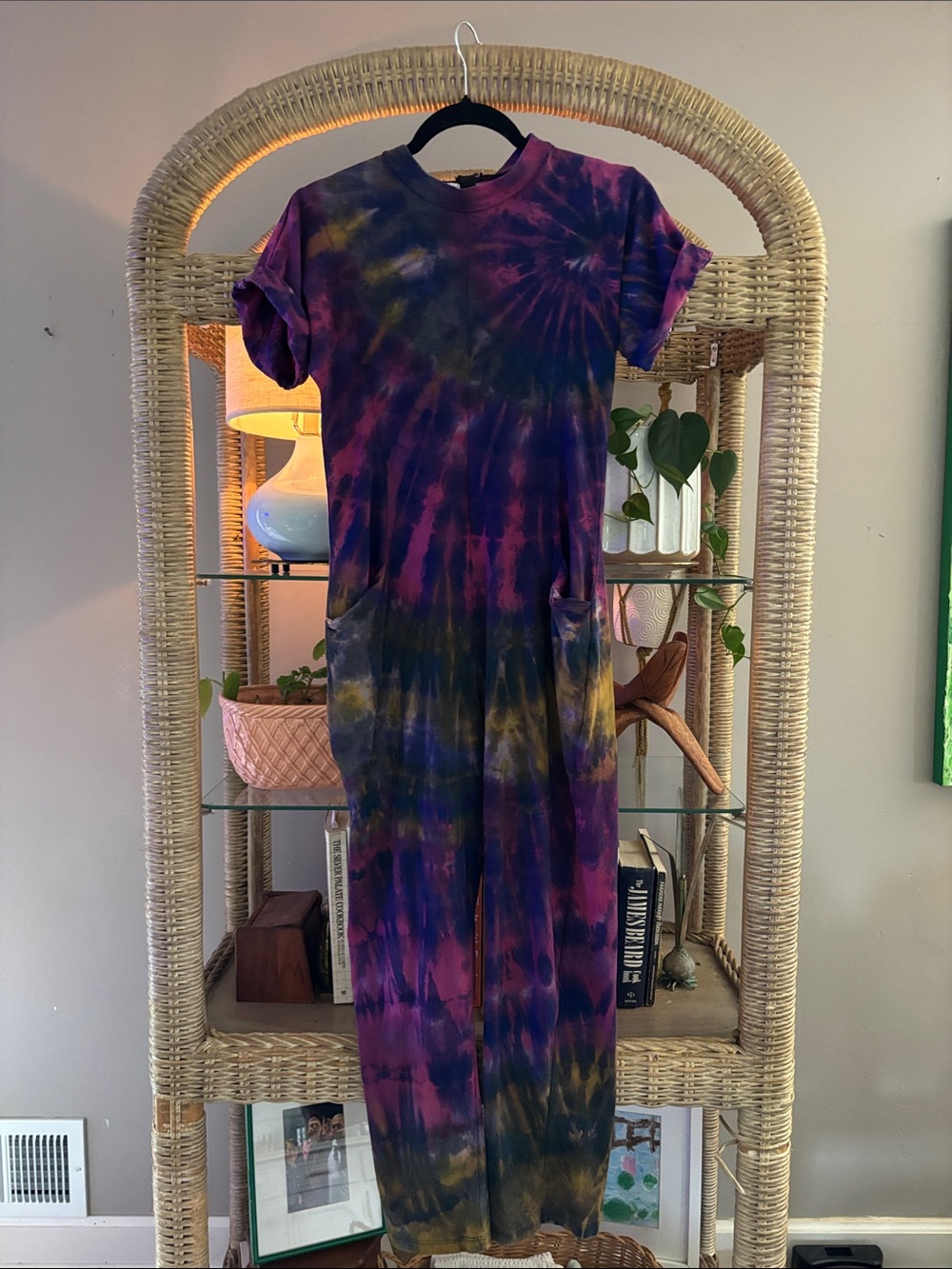 Tie-Dye Short Sleeve Jumpsuit - Purple Multi